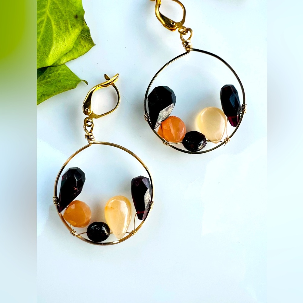 14KGF earrings with semi precious stones